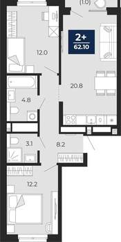 2-к квартира, вторичка, 61м2, 2/16 этаж