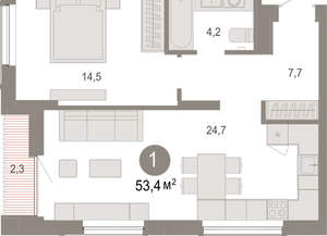 1-к квартира, вторичка, 53м2, 13/17 этаж