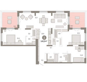 3-к квартира, вторичка, 141м2, 17/17 этаж