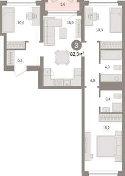 3-к квартира, вторичка, 82м2, 2/8 этаж