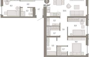 3-к квартира, вторичка, 86м2, 2/16 этаж