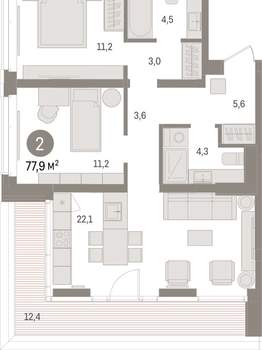 2-к квартира, вторичка, 78м2, 14/16 этаж