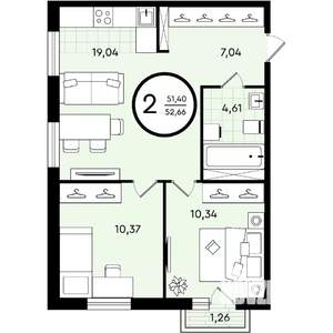 2-к квартира, вторичка, 53м2, 3/4 этаж