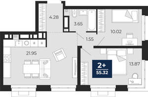 2-к квартира, вторичка, 55м2, 3/24 этаж