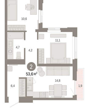 2-к квартира, вторичка, 54м2, 12/25 этаж