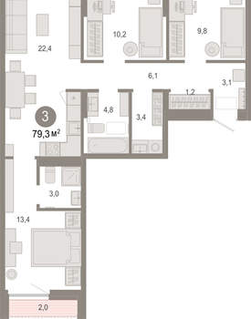 3-к квартира, вторичка, 79м2, 5/17 этаж