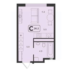 Студия квартира, строящийся дом, 26м2, 19/25 этаж