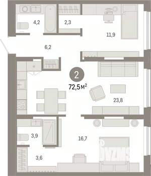 2-к квартира, вторичка, 73м2, 2/17 этаж