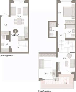 2-к квартира, вторичка, 105м2, 1/9 этаж