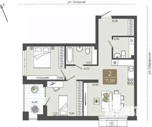 2-к квартира, вторичка, 71м2, 2/15 этаж