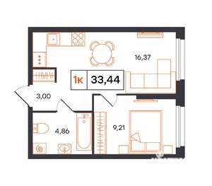 1-к квартира, строящийся дом, 33м2, 2/24 этаж