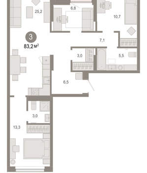 3-к квартира, вторичка, 83м2, 3/17 этаж