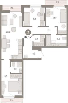 3-к квартира, вторичка, 88м2, 6/9 этаж