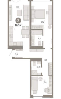 2-к квартира, вторичка, 70м2, 4/16 этаж