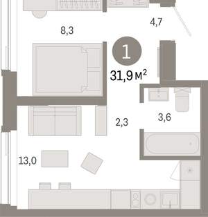 1-к квартира, вторичка, 32м2, 4/25 этаж