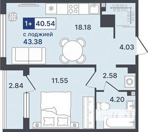 1-к квартира, строящийся дом, 41м2, 2/8 этаж