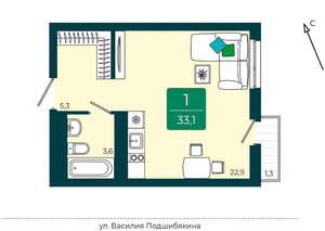 Студия квартира, вторичка, 33м2, 7/17 этаж