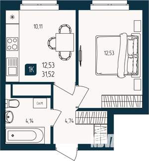 1-к квартира, строящийся дом, 32м2, 4/25 этаж
