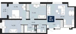 3-к квартира, вторичка, 96м2, 14/14 этаж