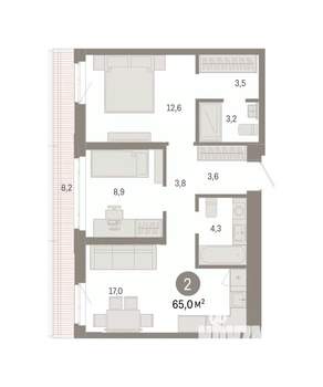 2-к квартира, вторичка, 65м2, 11/25 этаж