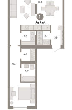1-к квартира, вторичка, 60м2, 2/17 этаж