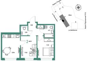 2-к квартира, вторичка, 49м2, 7/16 этаж