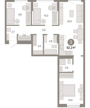 3-к квартира, вторичка, 82м2, 3/17 этаж