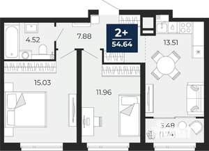 2-к квартира, вторичка, 55м2, 12/23 этаж