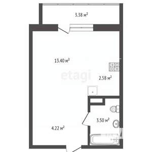 Студия квартира, вторичка, 24м2, 1/16 этаж