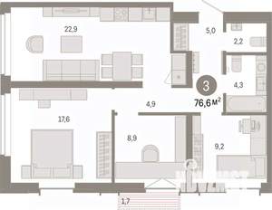 3-к квартира, вторичка, 77м2, 6/16 этаж