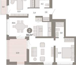 2-к квартира, вторичка, 93м2, 2/25 этаж