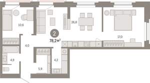 2-к квартира, вторичка, 78м2, 3/16 этаж