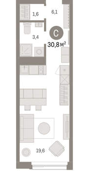 Студия квартира, вторичка, 31м2, 4/25 этаж