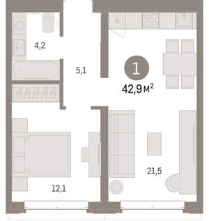 1-к квартира, вторичка, 43м2, 2/11 этаж