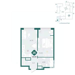 2-к квартира, вторичка, 39м2, 2/17 этаж
