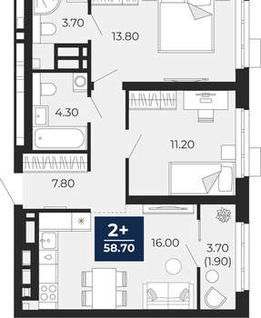 2-к квартира, вторичка, 59м2, 14/24 этаж