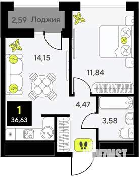 1-к квартира, вторичка, 37м2, 12/14 этаж