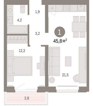 1-к квартира, вторичка, 46м2, 4/16 этаж