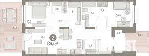 2-к квартира, вторичка, 105м2, 1/7 этаж