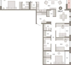 4-к квартира, вторичка, 138м2, 2/17 этаж