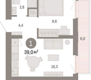 1-к квартира, вторичка, 39м2, 4/25 этаж