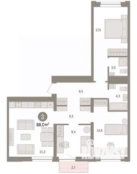 3-к квартира, вторичка, 88м2, 6/10 этаж