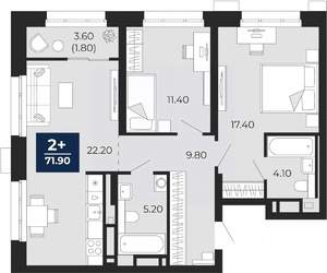 2-к квартира, вторичка, 72м2, 20/24 этаж