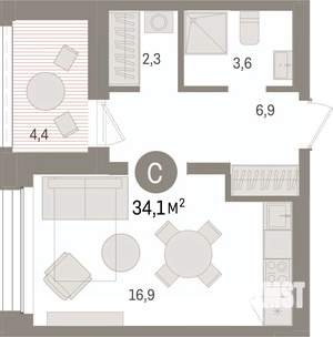 Студия квартира, вторичка, 34м2, 5/8 этаж