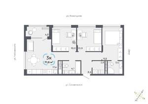 3-к квартира, вторичка, 72м2, 3/16 этаж