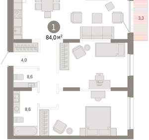 1-к квартира, вторичка, 84м2, 3/17 этаж