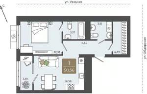 1-к квартира, вторичка, 51м2, 3/15 этаж