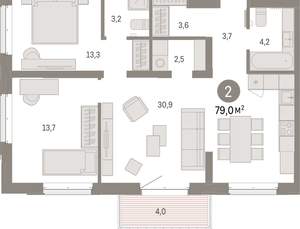 2-к квартира, вторичка, 79м2, 3/11 этаж