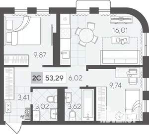 2-к квартира, вторичка, 52м2, 14/17 этаж