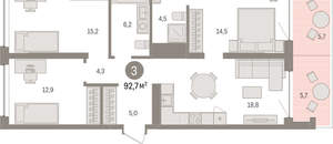 3-к квартира, вторичка, 93м2, 5/8 этаж
